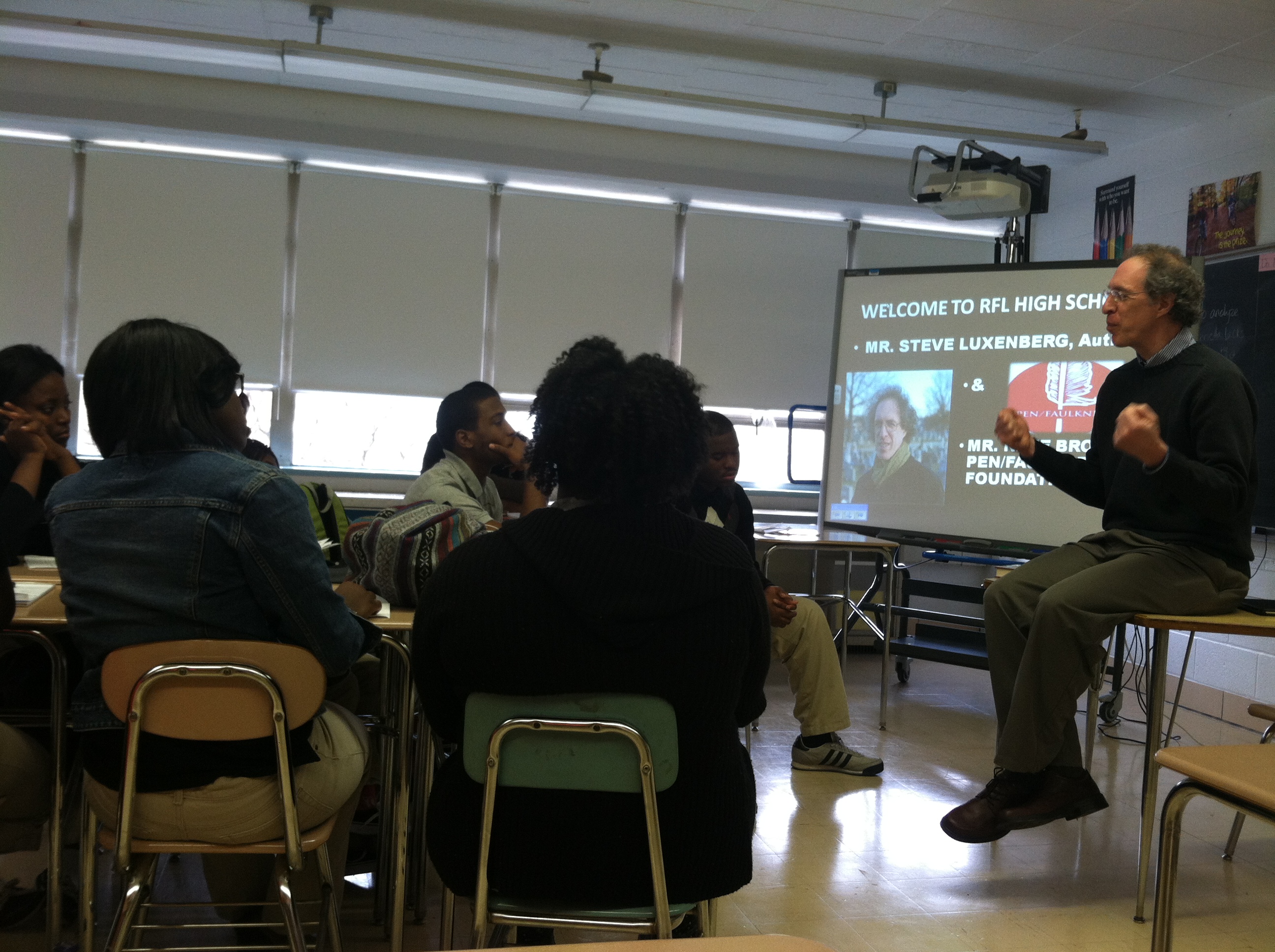 Author Steve Luxenberg discusses his book Annie's Ghosts with students at Reginald F. Lewis High School of Business & Law in Baltimore, MD