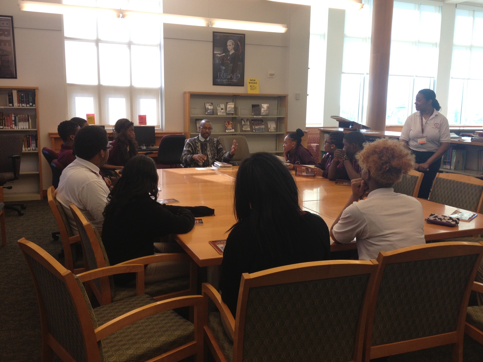 Ethelbert Miller meets with students at Thurgood Marshall Academy