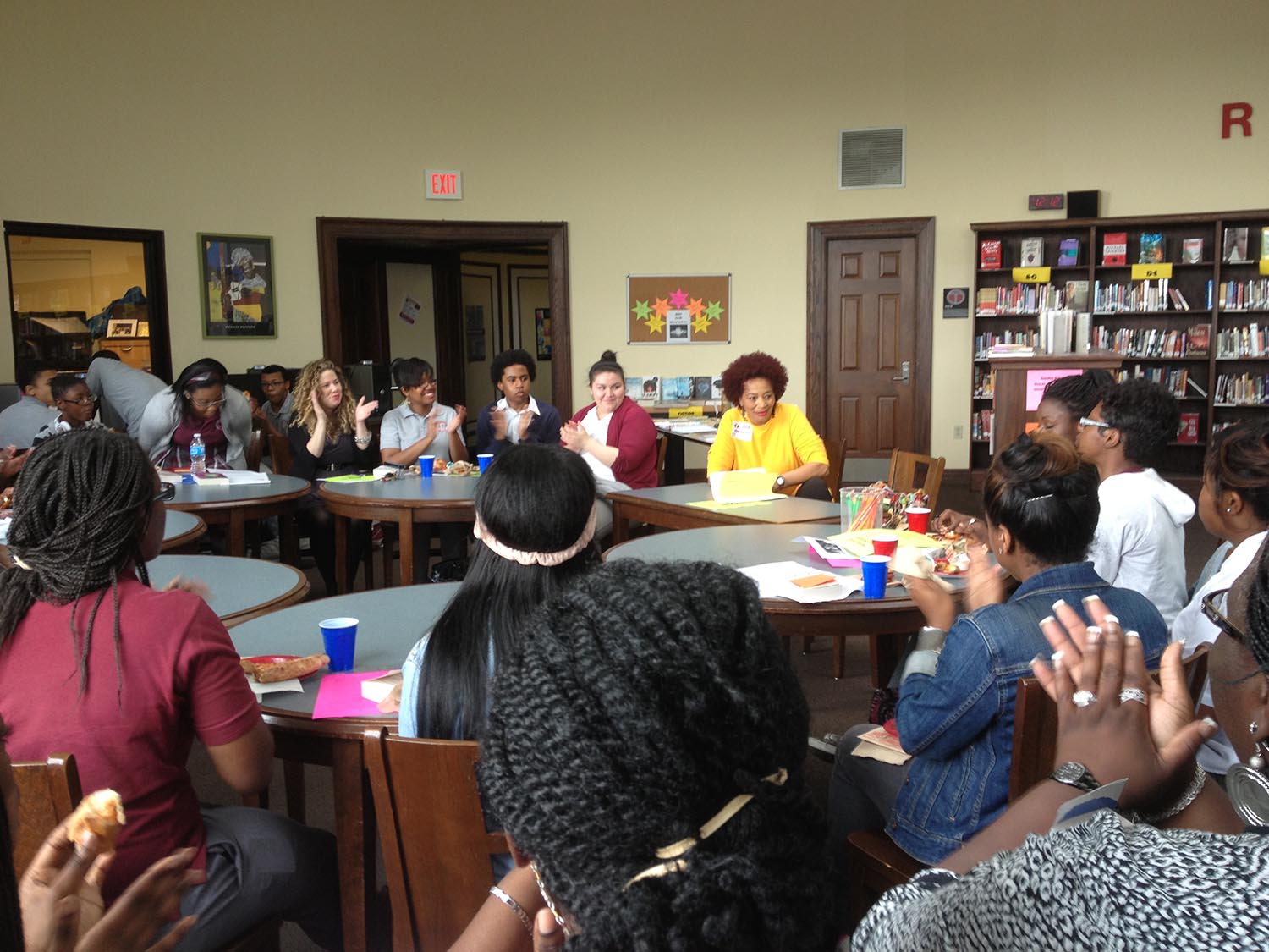 Terry McMillan visits with students at McKinley Technical High School