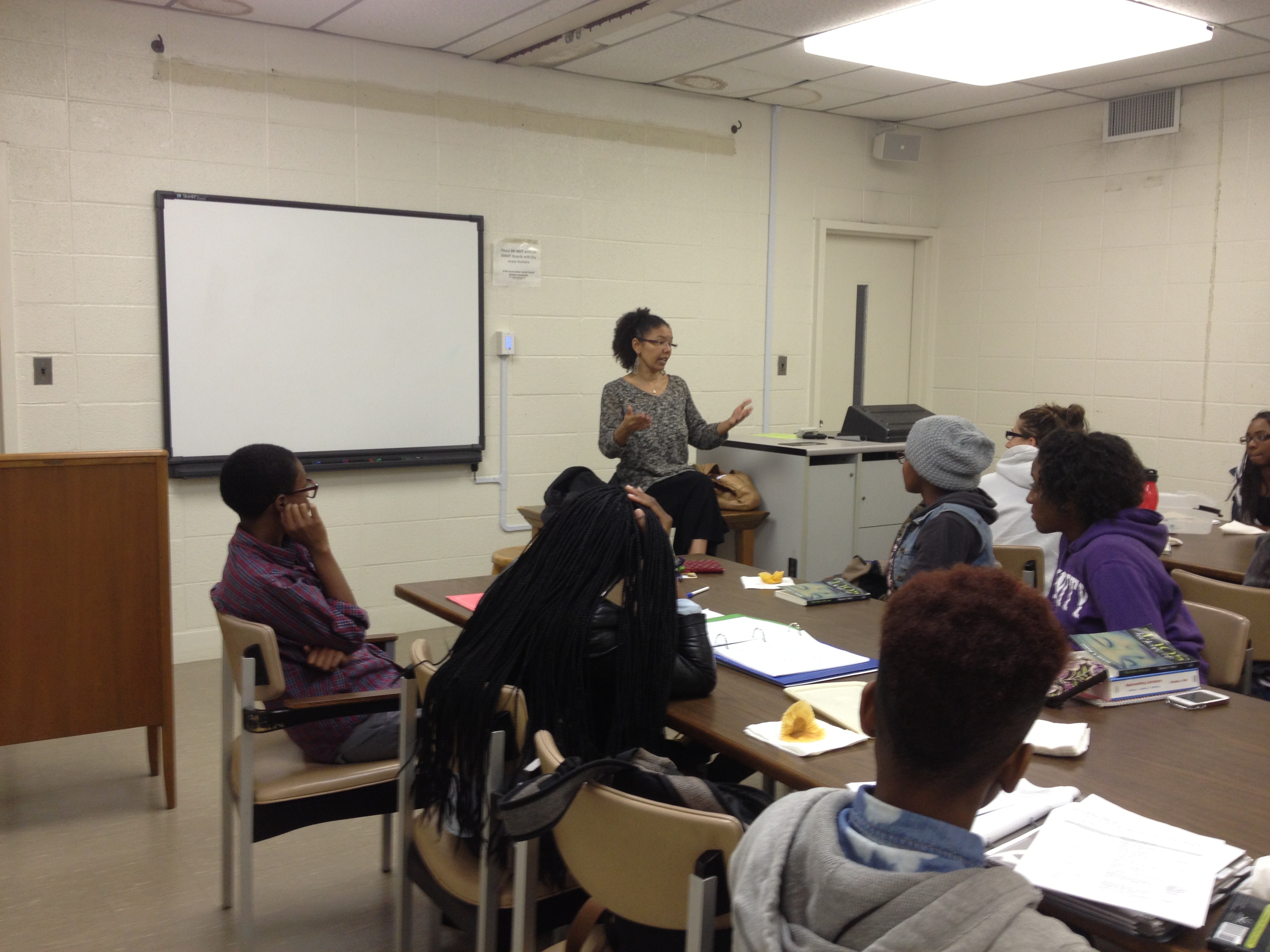 Author Melanie Hatter talks about her novel with students at Trinity College