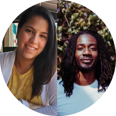 2021-22 WiR Headshots Circular image that includes headshots of two resident writers. From left to right: Cristi Donoso Best and Hugh Hunter